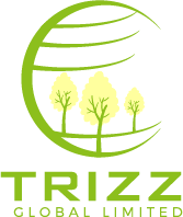 The Trizz Global logo: three trees growing inside a globe